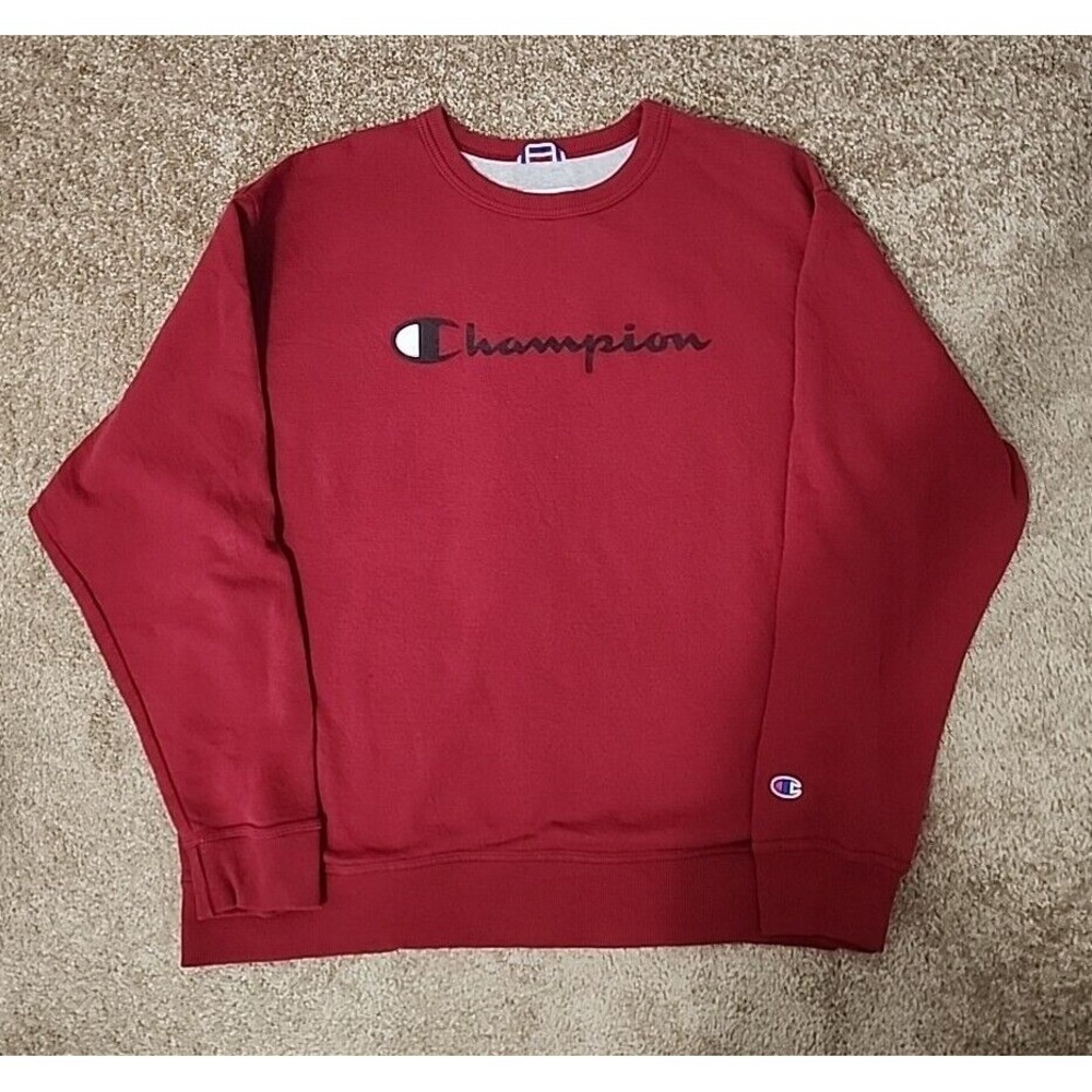 Champion Burgundy Crewneck Sweatshirt Authentic Wear Adult XL Pullover Spellout